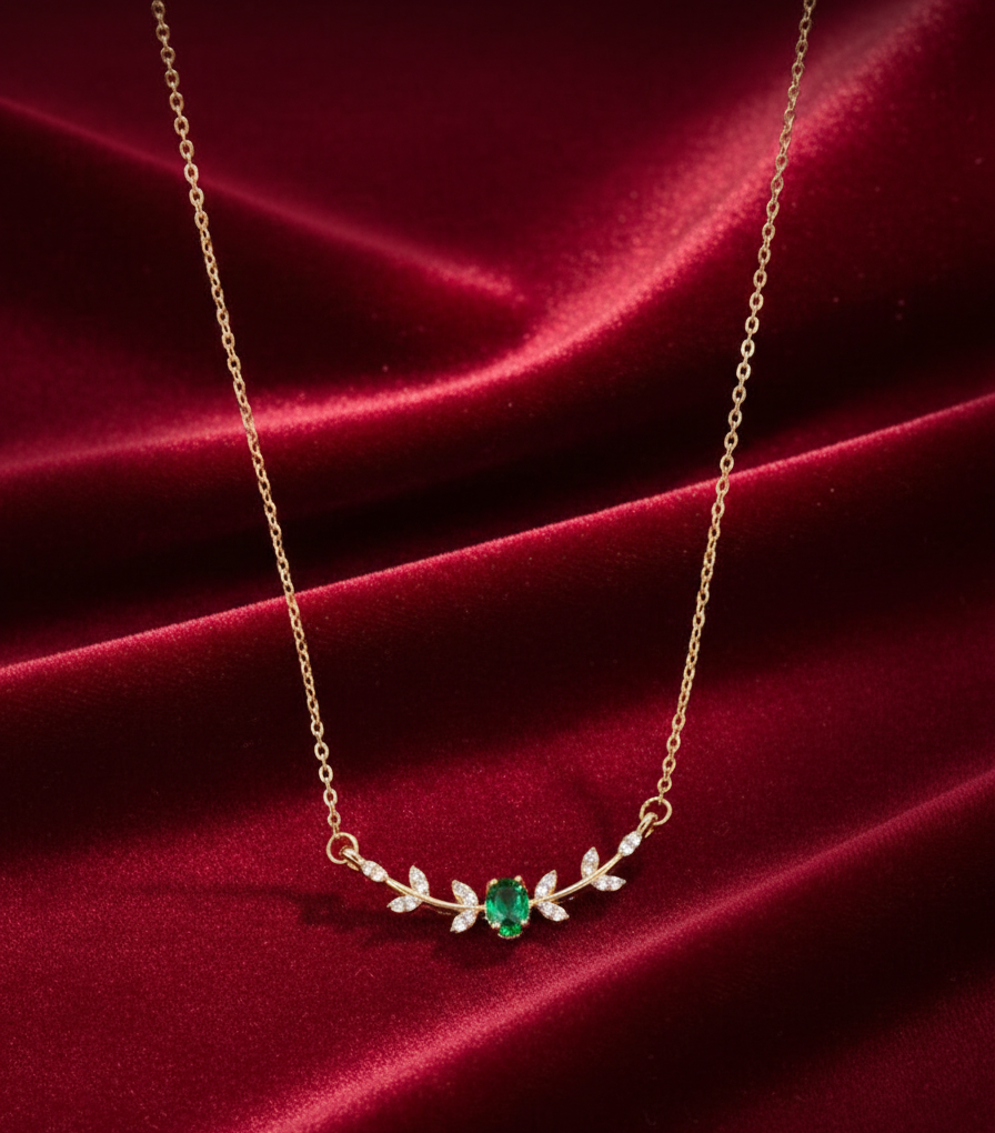 Golden Green Stone Necklace