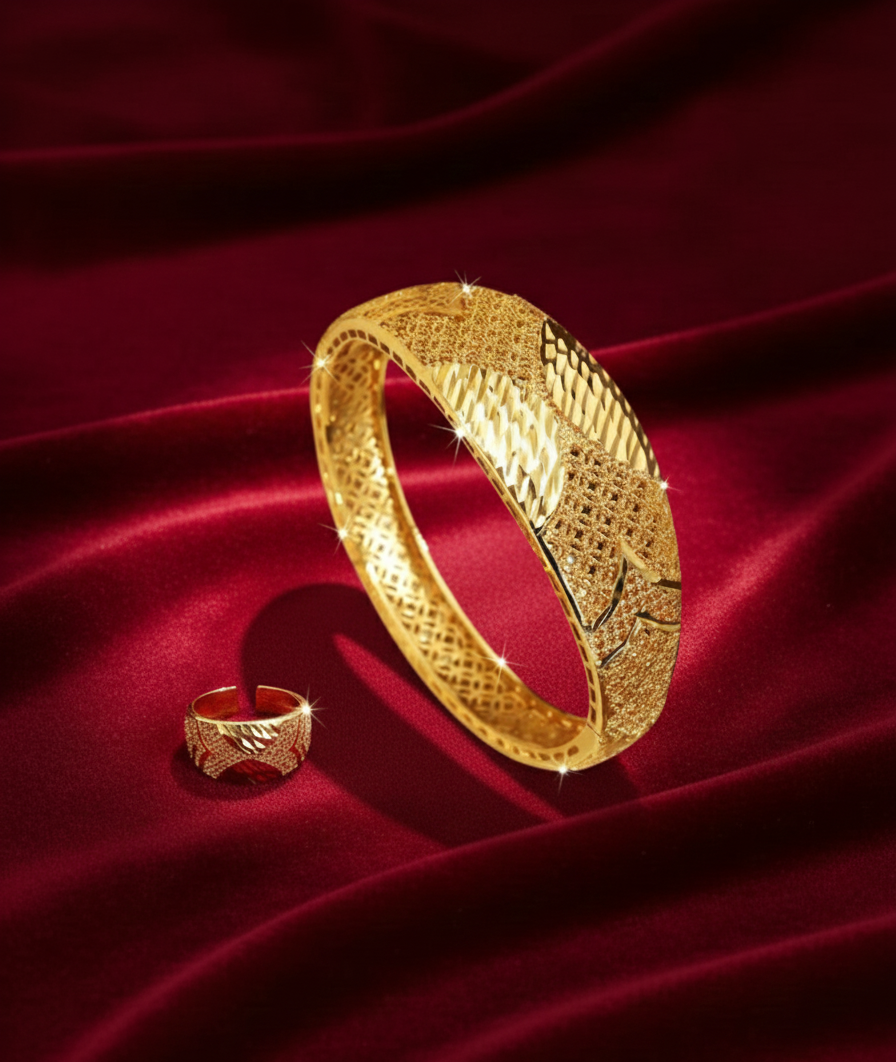 Handcrafted Shiny Pattern Bracelet And Ring